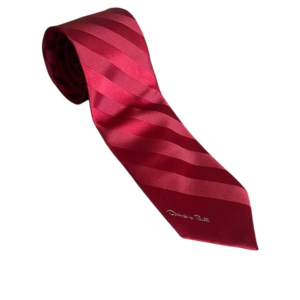 Oscar de la Renta Red‎ Burgundy Striped Tie